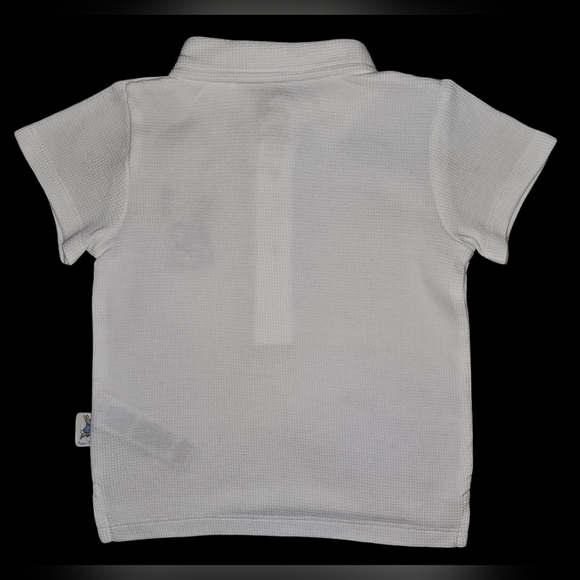 M&S Peter Rabbit Baby Boy Polo Top White Waffle Knit Cotton Embroidered Sz 6/9 M - Picture 2 of 9